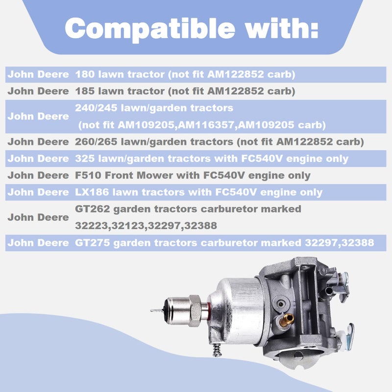 CULMKARI AM122605 Carburetor Assy with Gasket Compatible with John Deere 180 185 240 245 260 265 LX186 GT262 GT275 325 Carb - Image 2